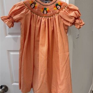 Orange Gingham Smocked Fall Thanksgiving Dress